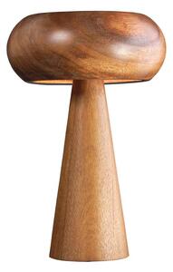 Estila Dizajnová okrúhla masívna stolná lampa Fungi z akáciového dreva v hnedej farbe s oblým tienidlom a kužeľovou podstavou 37 cm
