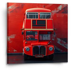 Sablio Obraz Červený poschodový autobus Vlajka - 50x50 cm