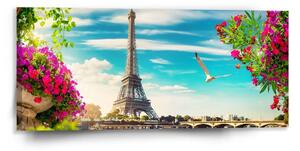 Sablio Obraz Paríž Eiffelova veža Mraky - 110x50 cm