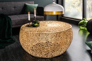 Estila Moderný glamour zlatý konferenčný stolík Hoja okrúhleho tvaru s organickým dizajnom z kovu 80 cm