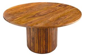 Estila Art deco masívny okrúhly jedálenský stôl Gire v hnedej farbe s valcovou nohou s lakovaným povrchom 140 cm