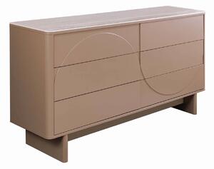 Estila Dizajnová moderná komoda Savonia so šiestimi zásuvkami v svetlej hnedej farbe s minimalistickým geometrickým reliéfom 150 cm