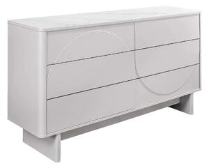 Estila Dizajnová art deco biela komoda Savonia s mramorovou doskou a šiestimi zásuvkami s minimalistickým reliéfom vlny 150 cm