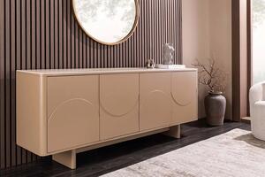 Estila Art deco obdĺžnikový štvordverový príborník Savonia s travertínovou doskou v hnedej farbe a 3D reliéfmi 180 cm