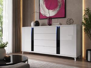 KOMODA AGNES BIELY + ČIERNY LESK LED 180 cm