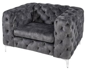 Estila Dizajnové chesterfield kreslo Modern Barock v tmavosivej farbe so zamatovým poťahom a striebornými nožičkami z kovu 120 cm