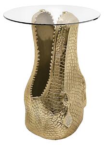 Estila Dizajnový okrúhly glamour príručný stolík Crocodile so zlatou podstavou v tvare krokodílej hlavy a sklenenou doskou 51 cm