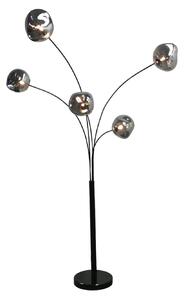 Estila Moderná dizajnová stojaca lampa Kalan s piatimi atypickými sklenenými tienidlami v sivej a čiernej farbe 202 cm