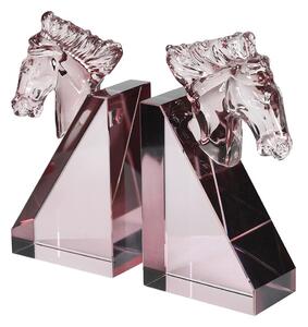Estila Dizajnové zarážky na knihy Horse Crystal z ružového krištáľového skla s vymodelovanou hlavou koňa a geometrickou podstavou 21 cm