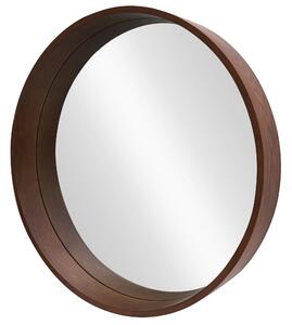 Estila Moderné dizajnové okrúhle závesné zrkadlo Auri s vysokým orechovým hnedým dreveným rámom 70 cm