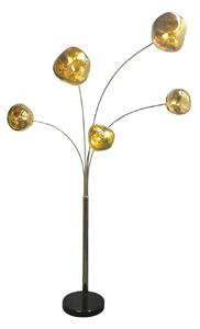 Estila Moderná glamour stojaca lampa Kalan so sklenenými dizajnovými tienidlami v zlatej farbe s čiernou podstavou 202 cm
