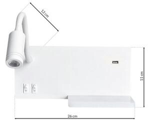 LED nástenné svietidlo SHELF LED/4W+LED/5W+LED/2W/230V + USB port biele