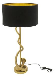 Estila Dizajnová glamour stolná lampa Tierra Glam so zlatou kovovu podstavou s figúrou kobry a čiernym textilným tienidlom 110 cm