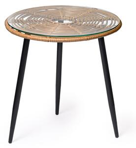 Okrúhly stolík JUANA so sklenenou doskou, prírodný