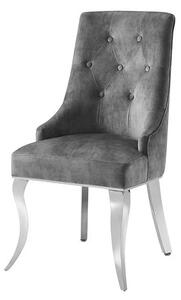 Estila Glamour sivá jedálenská stolička Modern Barock potiahnutá zamatom s prešívaním s chrómovými striebornými nožičkami 100cm