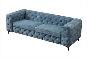 Estila Moderná chesterfield trojmiestna sedačka Modern Barock so zamatovým prešívaným poťahom v petrolejovej modrej farbe 235 cm