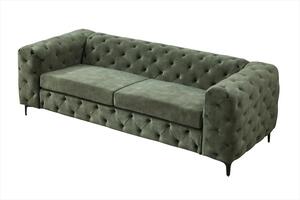 Estila Moderná glamour zelená trojmiestna sedačka Modern Barock so zamatovým poťahom s prešívaním v chesterfield štýle 235 cm