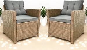 Set dvoch záhradných kresiel z technoratanu SFS020-SC - prírodné hnedé + sivé vankúše
