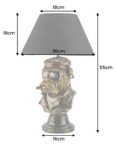Estila Dizajnová stolná lampa Pop Atelier s bronzovou bustou buldoga s cigarou v pop art štýle a čiernym textilným tienidlom 55 cm