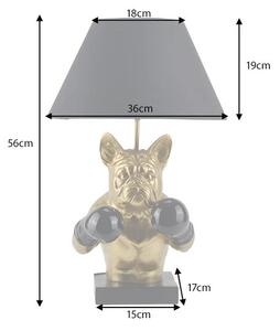 Estila Glamour stolná lampa Pop Atelier s čiernym tienidlom a podstavou so zlatou sochou buldoga s boxerskými rukavicami 56 cm