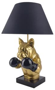 Estila Glamour stolná lampa Pop Atelier s čiernym tienidlom a podstavou so zlatou sochou buldoga s boxerskými rukavicami 56 cm