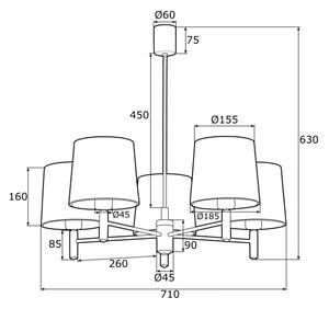 Argon 2085 - Luster na tyči PONTE 5xE27/15W/230V mosadz/modrá