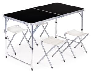 Turistický stôl, skladací stôl, sada 4 stoličiek Čierna G00541