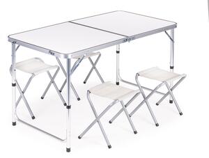 Turistická sada - rozkladací stôl a 4 stoličky, biela