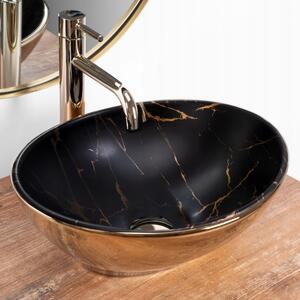 Rea Sofia Marble, keramické umývadlo na dosku 41x35 cm, čierna matná-zlatá leská, REA-U8012