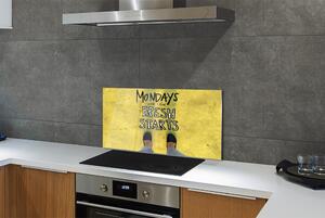 Sklenený obklad do kuchyne Nohy žltom pozadí nápis 100x50 cm