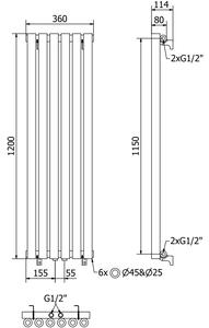 Mexen Nevada dekoratívny radiátor 1200 x 360 mm, 483 W, Čierna - W201-1200-360-00-70