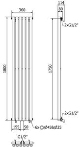 Mexen Nevada dekoratívny radiátor 1800 x 360 mm, 705 W, Čierna - W201-1800-360-00-70