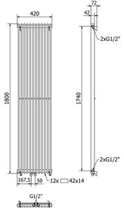 Mexen Kansas dekoratívny radiátor 1800 x 420 mm, 1441 W, Čierna - W204-1800-420-00-70