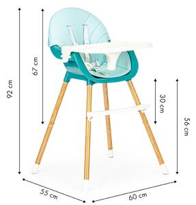 EcoToys Detská stolička na kŕmenie 2v1 - tyrkysová
