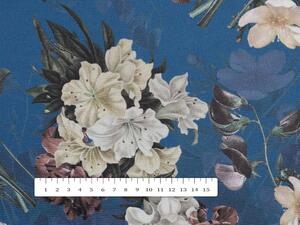 Teflónová látka na obrusy TF-061 Kvety na modrom - šírka 155 cm