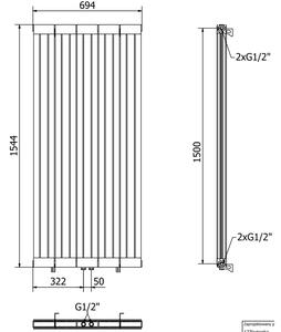 Mexen Waco dekoratívny radiátor 1544 x 694 mm, 2209 W, Čierna - W217-1544-694-00-70