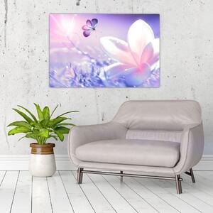 Obraz - Motýľ prilietajúci na kvet (90x60 cm)