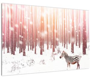 Obraz - Zebra v zasneženom lese (90x60 cm)