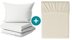 Súprava krepových obliečok DENYX BLEND svetlo krémové, hotelové vrecko + plachta Jersey 90 x 200 cm sivobéžové, jednolôžko