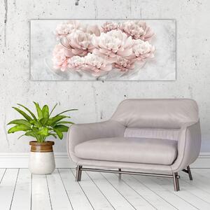 Obraz - Ružové kvety na stene (120x50 cm)