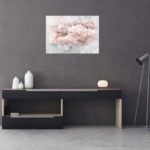 Sklenený obraz - Ružové kvety na stene (70x50 cm)