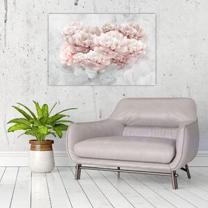 Obraz - Ružové kvety na stene (90x60 cm)