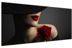 Obraz - Žena s ružou (120x50 cm)