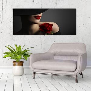 Obraz - Žena s ružou (120x50 cm)