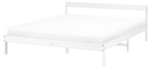 Posteľ biela borovicové drevo 160 x 200 cm s čelom a lamelovým roštom minimalistický štýl spálňa