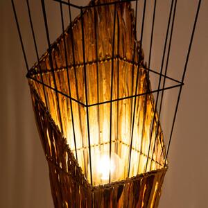 Stojacia lampa Rinca, drôtené tienidlo s trávovým výpletom