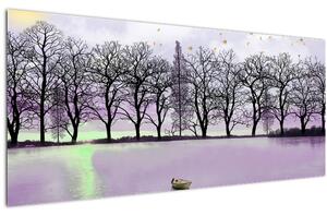 Obraz - Pramice na jazere (120x50 cm)