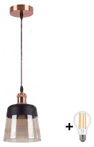 Brilagi - LED luster R GLASS 1xE27/60W/230V pr. 15,5 cm medená/dymovo-béžová/čierna