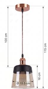 Brilagi - LED luster R GLASS 1xE27/60W/230V pr. 15,5 cm medená/dymovo-béžová/čierna