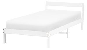 Posteľ biela borovicové drevo 90 x 200 cm s čelom a lamelovým roštom minimalistický štýl spálňa